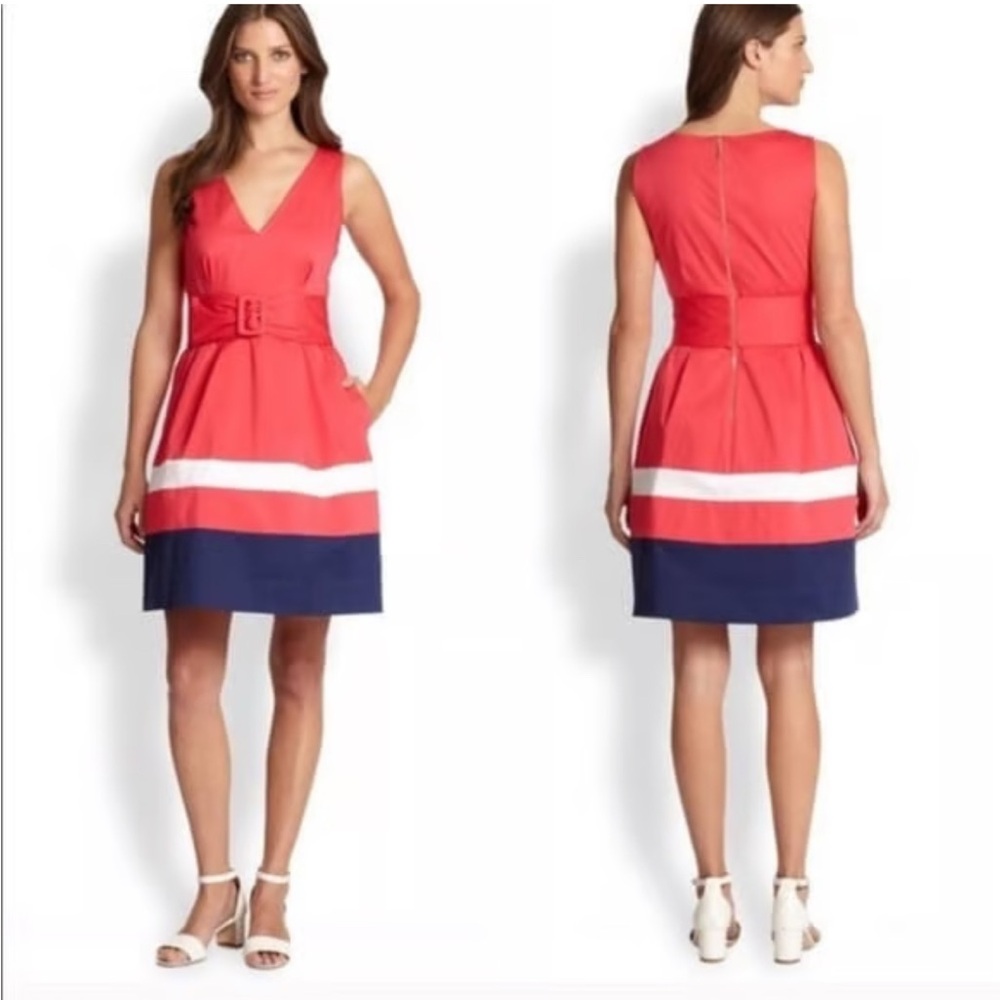 Kate Spade Sawyer Dress Pink Blue Color Block Belted with pockets Size 4